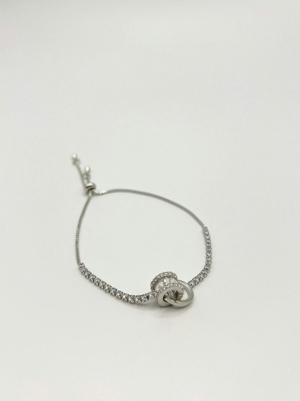 SVNX Double Ring Diamante Bracelet In Silver Colour - Gift Boxed