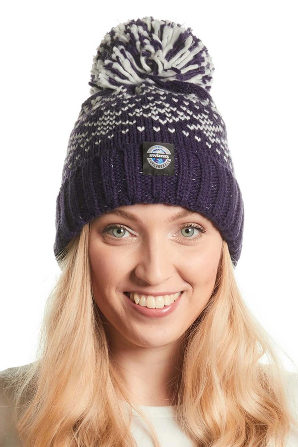 SuperBobble Nordic Knit Beanie Bobble Hat - Navy