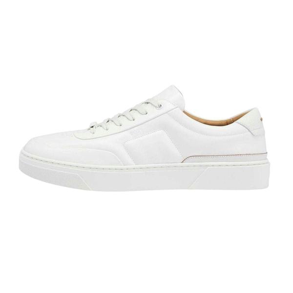 Boss Mens Gary Leather Flat Trainers - White - 