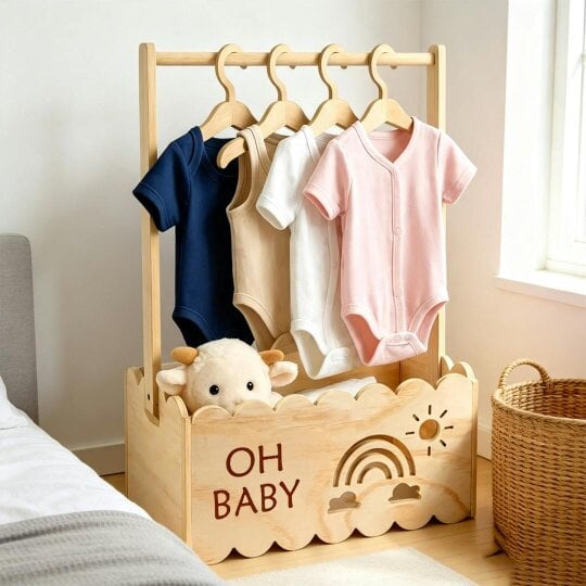 Havendro Wooden Baby Shower Basket, Baby Basket with Handle, Baby Shower Crate Closet