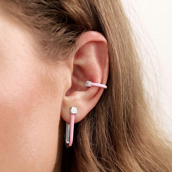 Gold Trip Enamel Ear Cuff - Pink