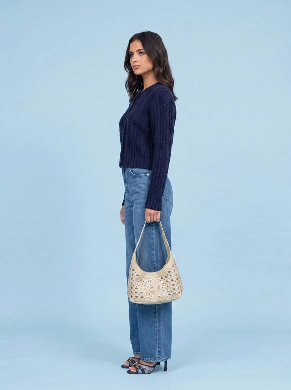 Urban Bliss Wool Blend Cabled Cardigan Navy