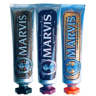 Marvis Black Forest, Orange Bloom Blossom + Sweet Sour Rhubarb Toothpaste