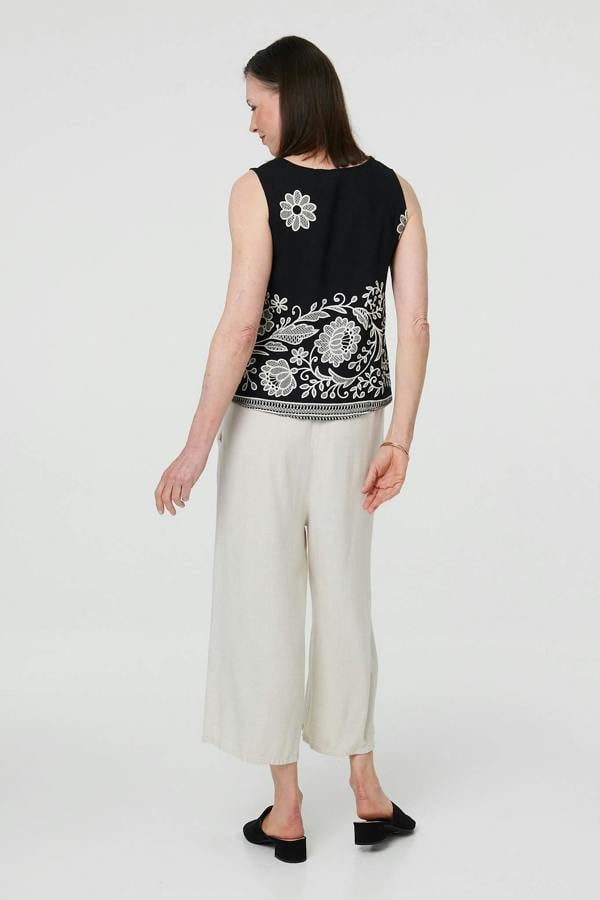 Black | Embroidered Border Sleeveless Vest Top