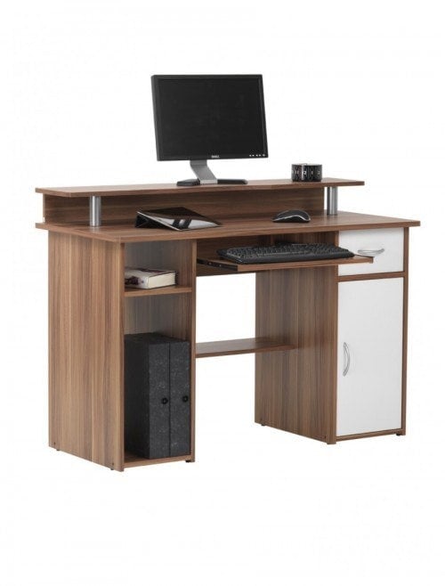 Dorel Home Albany Desk with 1 Drawer and 1 Door in Walnut White