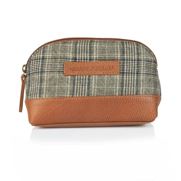 Grey Tweed and Leather Washbag - London Brogues