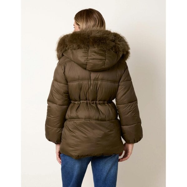 Blue Vanilla Drawcord Waist Faux Fur Hooded Coat