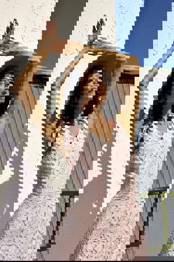 GWD Doris Pink Lace Midi Dress