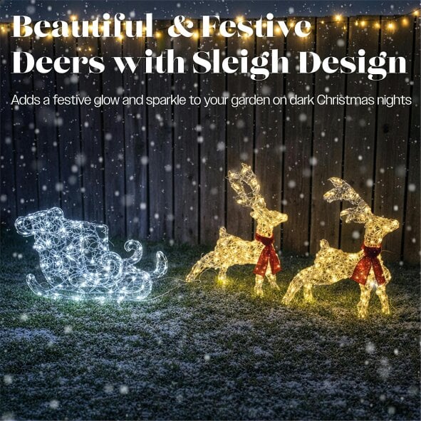 Scotts of Stow Xmas Haus Soft Acrylic LED Deer and Sleigh Outdoor Christmas Decoration With Timer