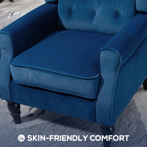 Wyld Haus Topano Blue Retro Wingback Accent Armchair With Diamond Button Tufted Upholstery