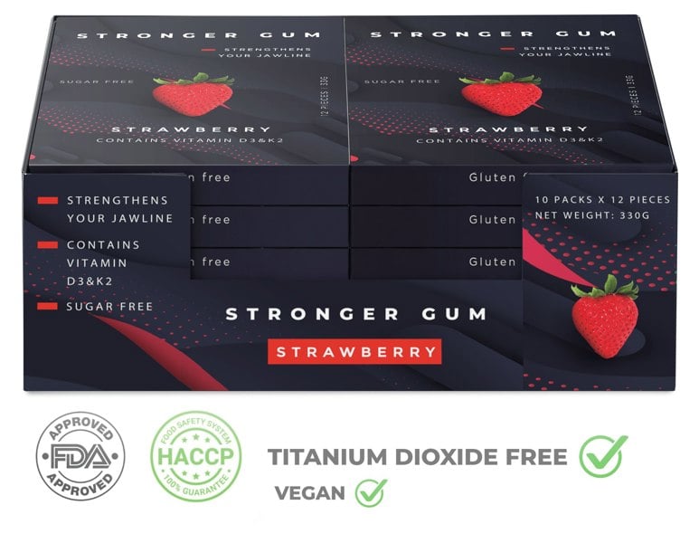 Stronger Gum Strawberry Sugar Free Vitamin D3 & K2, 120 pieces