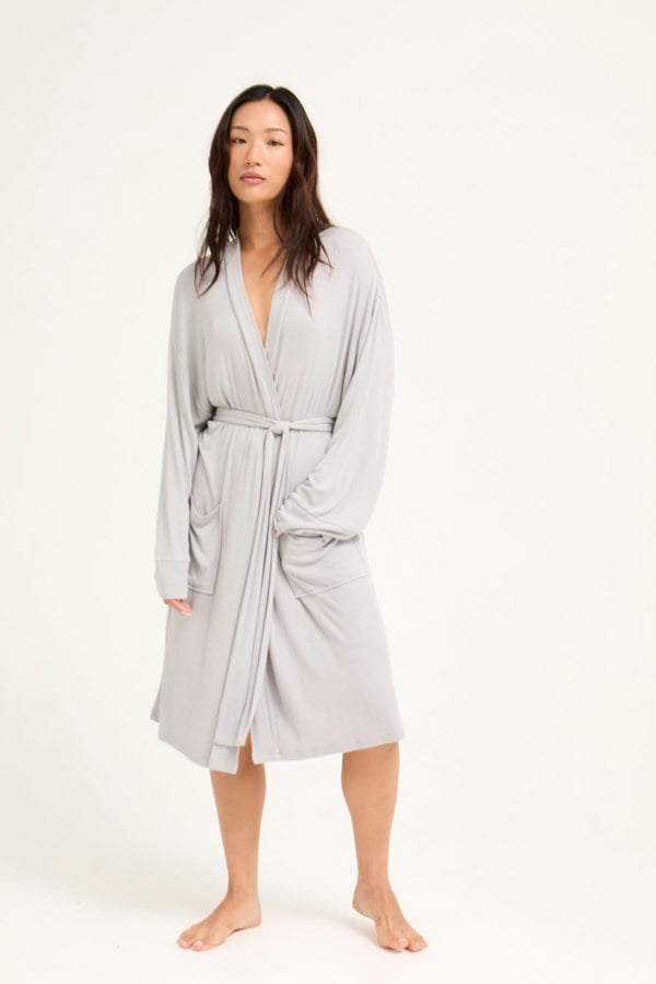 Pretty You London Women's EcoVero Ribbed Robe Dressing Gown in Grey