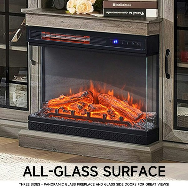 5000BTU Freestanding Fireplaces and Rustic Grey TV Stand 3-Sided Electric Fireplace With Remote Control Freestanding Fireplaces Living and Home