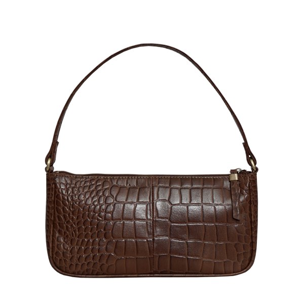 Assots London 'ZARA' Tan Croc Real Leather Baguette Shoulder Bag