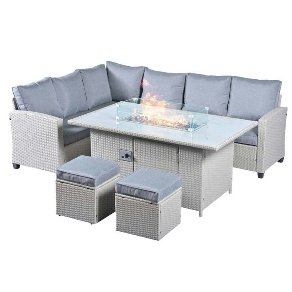 Outdoor Living The Conwy 8 Seat Corner Gas Firepit Rattan Dining Set