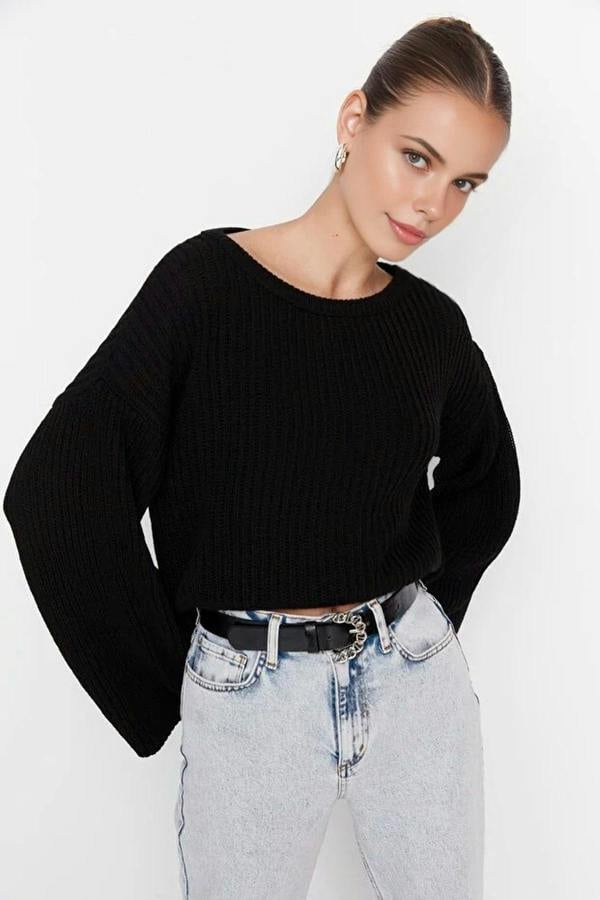 WOVCOR Crop Knit Sweater with Spanish Sleeve
