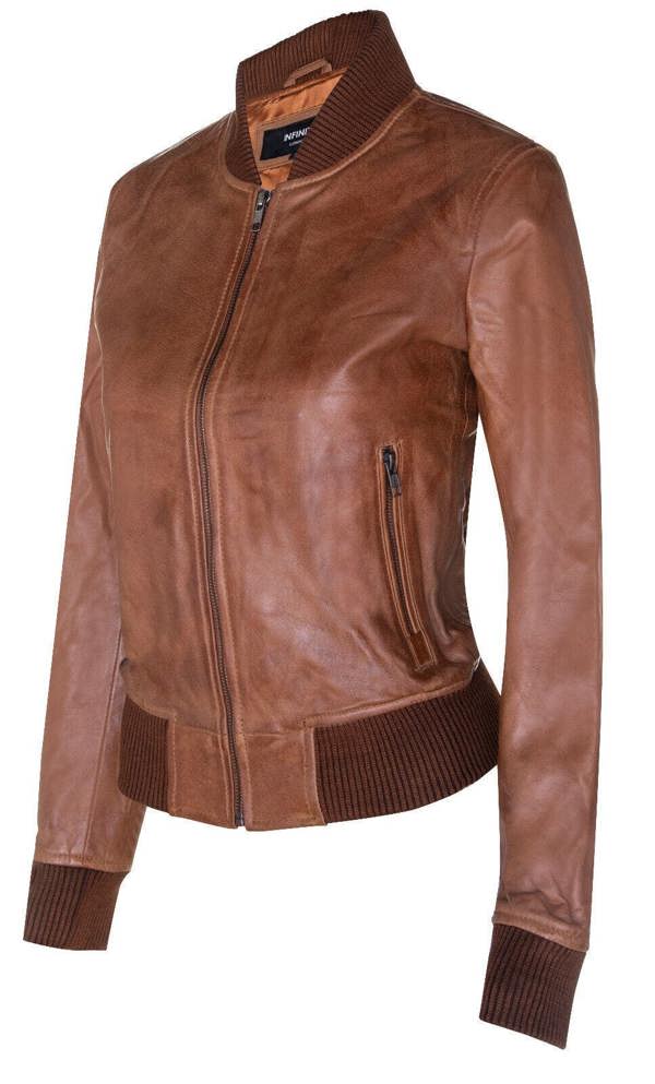 Womens Classic MA-1 Leather Bomber Jacket-Newcastle - Upperclass Fashions 