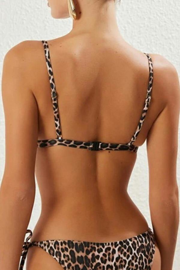 WOVCOR Leopard Print Triangle Covered Bikini Top