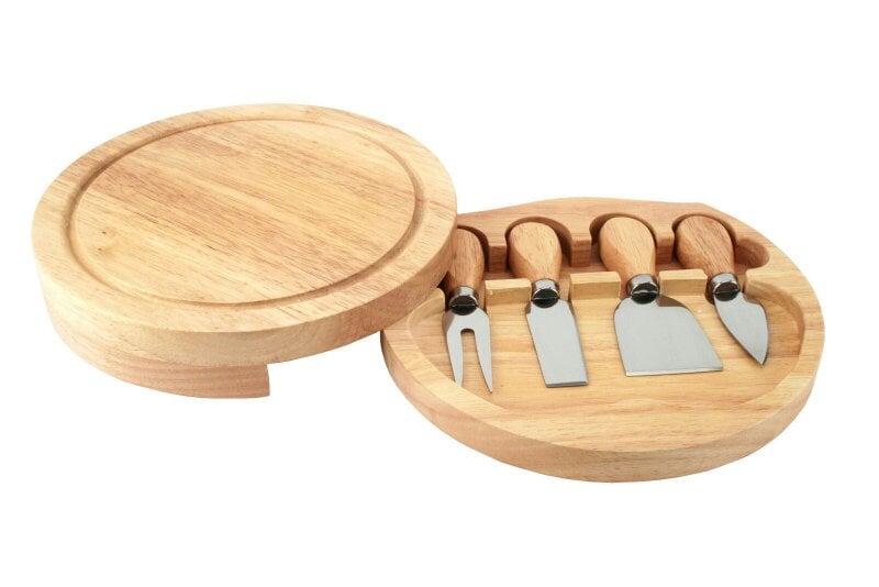 Diletto Gifts Round Cheese Board & 4 Pce Knife Serving Set