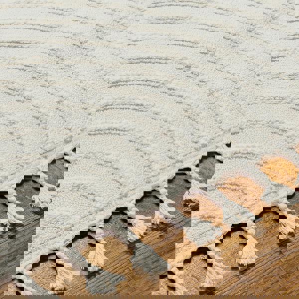 Livabliss Nora-Geometric Grey Ivory High Pile Fringe Rug