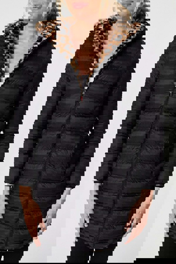 Black | Reversible Leopard Faux Fur Puffer