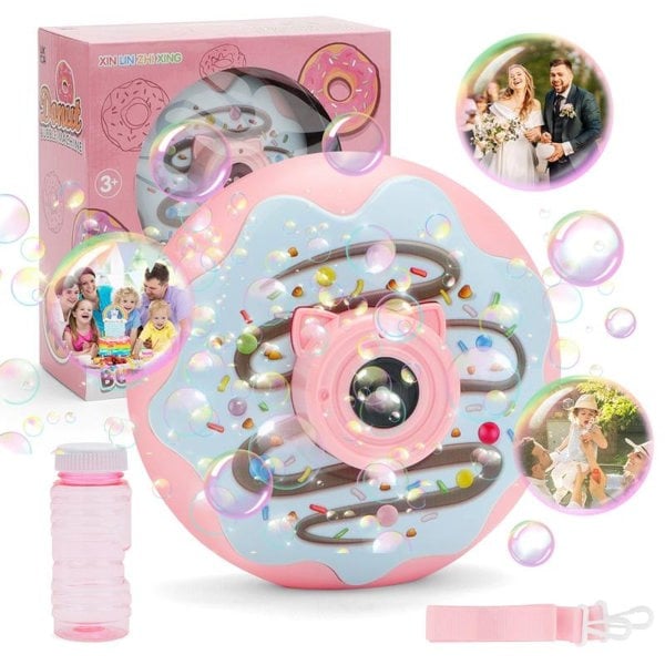 deAO Toys Magical Donut Camera Bubble Machine Automatic Light-Up Bubble Blower Fun Music & One-Click Operation blue & pink