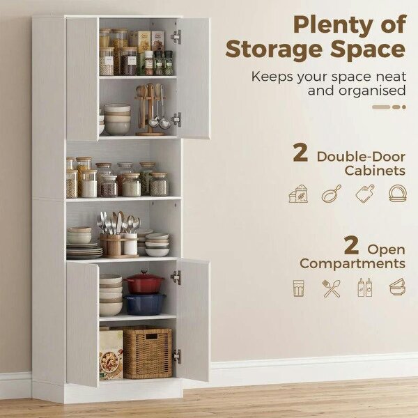 170 cm Kitchen Pantry Cabinet, Freestanding Storage Cabinet with Soft-Close Hinges, White Wood Effect