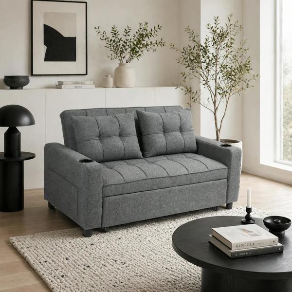 Wyld Haus Rireel Diha Dark Grey Upholstered 2 Seater Pull Out Sofa Bed
