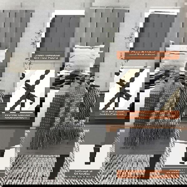 Levede King Bed Frame Panel Plush Metal Wooden Upholstered Bed Base Platform