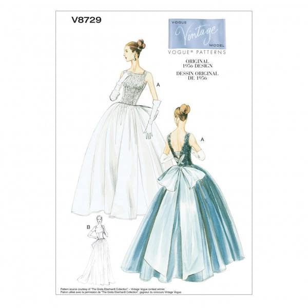 Vogue Sewing Pattern 8729, Dresses, Wedding Dresses, Vintage Style for Women, 6-8-10-12 - Advanced