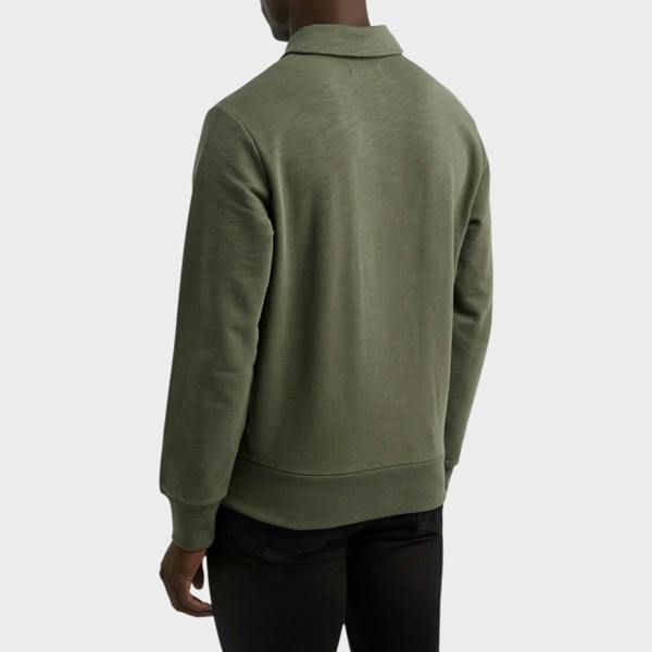 Fred Perry Laurel Wreath Logo Half Zip Collared Sweatshirt Khaki Green