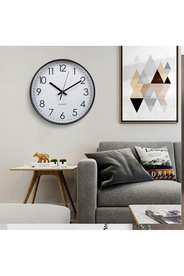 Living and Home 12 Inch Black Non-Ticking Wall Clock