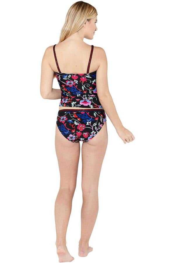 Black Floral Blanket Stitch Standard Bikini Brief Full Set Back