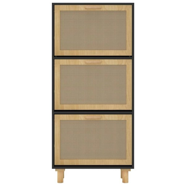 Berkfield Shoe Cabinet Black 52x25x115 cm Engineered Wood&Natural Rattan