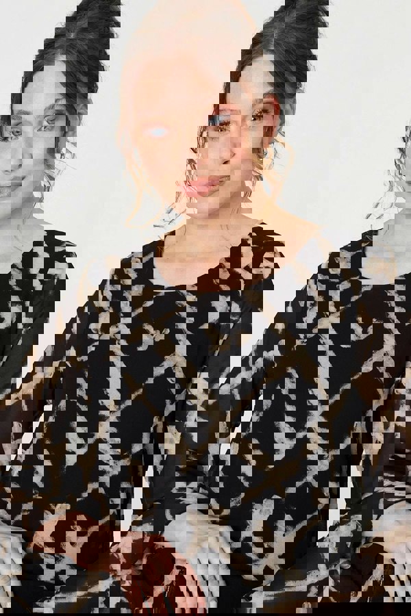 Black | Printed Asymmetric Semi Sheer Tunic Top
