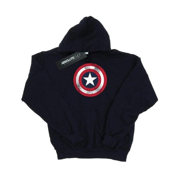 Marvel Boys Captain America Distressed Shield Hoodie - Navy Blue