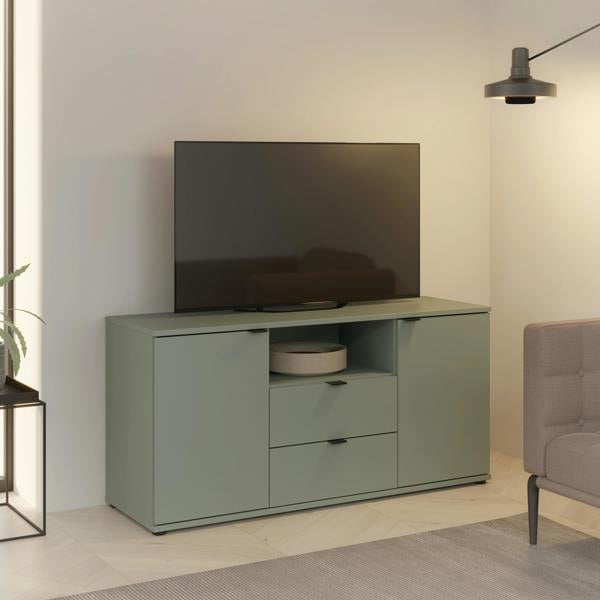 Furniture To Go Ganymede TV Unit with Open Shelf, Drawer & 2 Doors in Sage Green