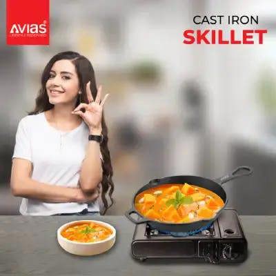 AVIAS CAST IRON DEEP SKILLET - 10 INCHES