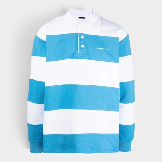 Jacquemus Logo Polo Shirt Striped Long Sleeve Blue White
