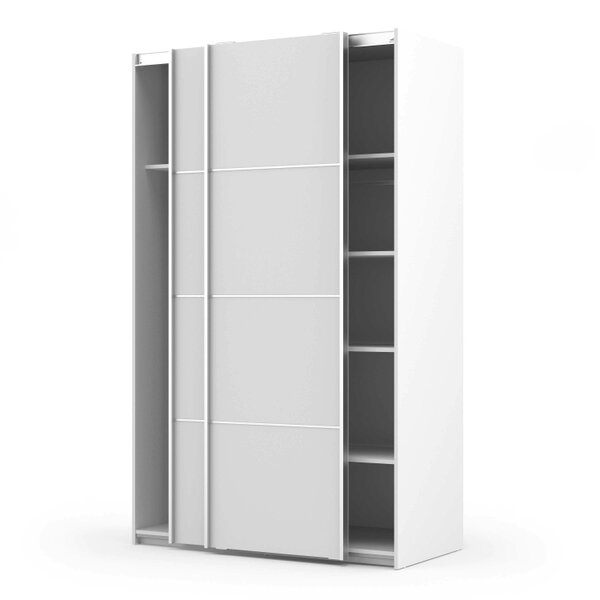 Wyld Haus Bordeaux White Sliding Door Wardrobe 2 Door with 5 Shelves and Hanging Rail