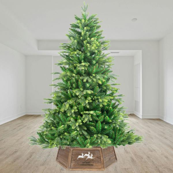 31.5 Inch Wooden Hexagon Christmas Tree Collar with Rustic Brown Finish image 3