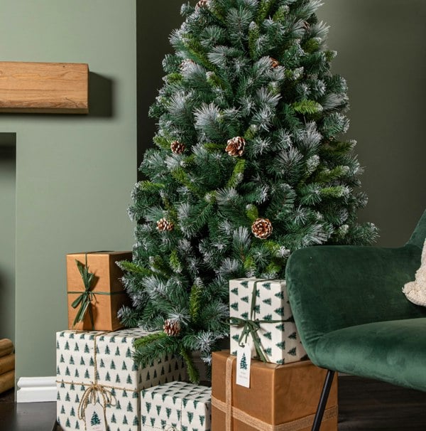 Samuel Alexander 6ft (1.8m) Frosted Glacier Pine Snow Tipped Christmas Tree with Pine Cones and 710 Tips