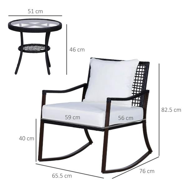 Wyld Haus Madile Brown Rattan 3 Piece Bistro Set With Rocking Chairs And Round Glass Coffee Table