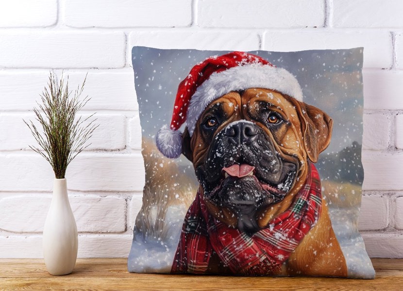 Warren Reed Christmas Bullmastiff Cushion