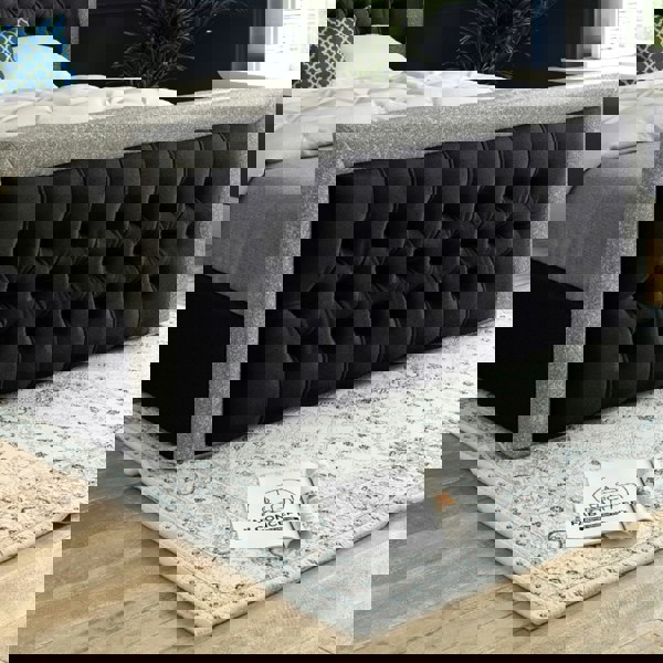 Casa Magna Venice Glitter Border Upholstered Soft Velvet Bed Frame - Black