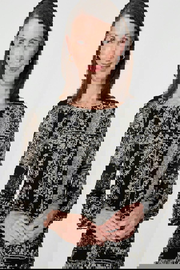 Black | Floral Patchwork Print Long Dress
