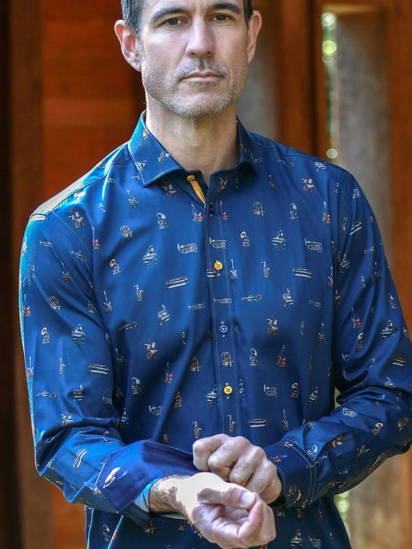 Claudio Lugli Musical Instrument Print Satin Cotton Shirt