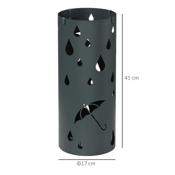 Dark grey cylindrical umbrella stand with raindrop and umbrella cutout pattern