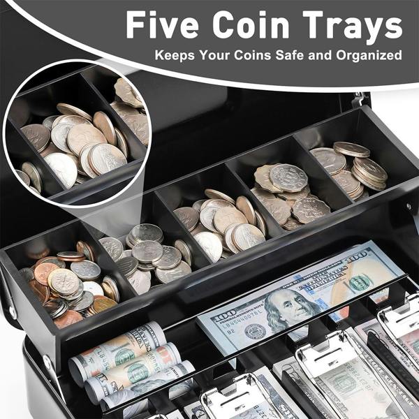 Havendro Lockable Metal Cash Box Large Security Storage for Money Coin and Notes