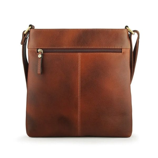 Rear view of the Boho Layered Leather Bag - Ridgeback, showcasing the smooth leather finish and zipped rear compartment for secure storage.